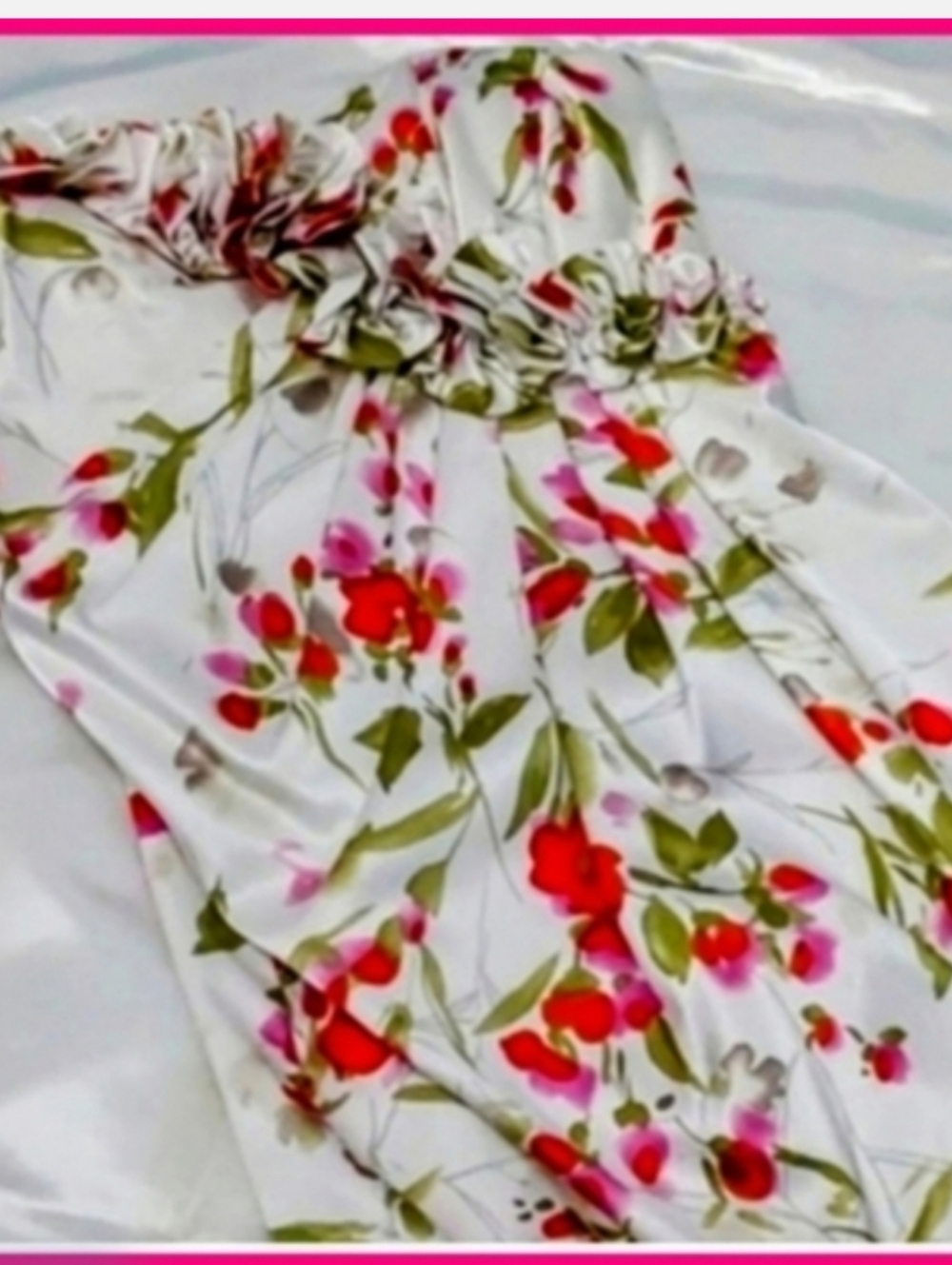 Maggie London formal satin summer floral strapless dress Cream Pink Size 8